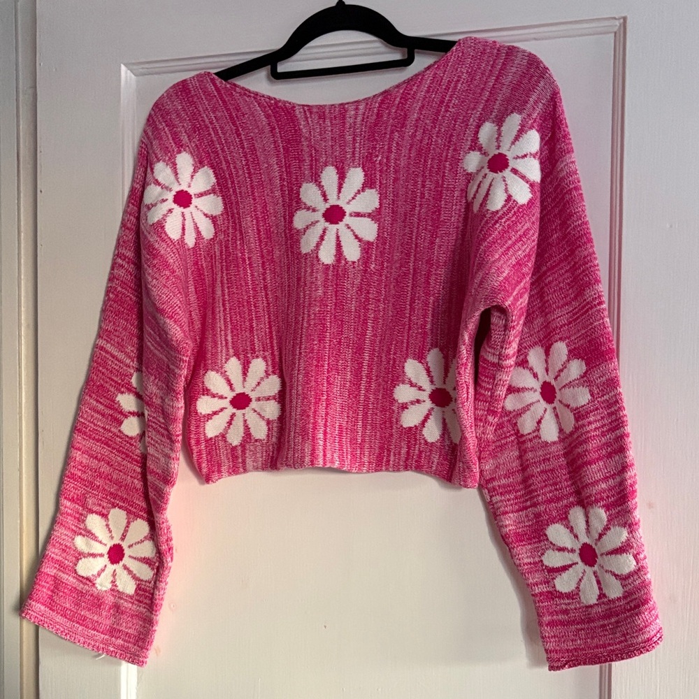 Altar'd State Pink and White Floral Sweater